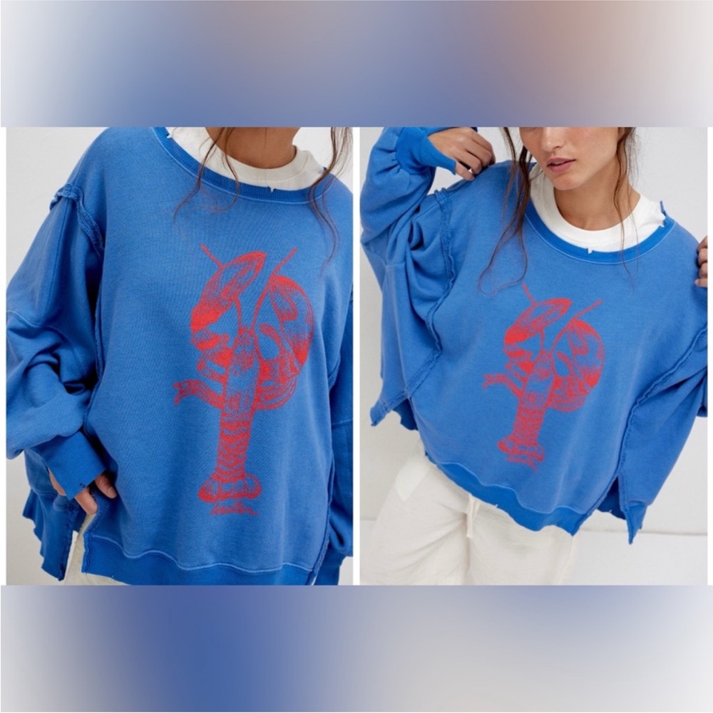 NWT Free People We The Free Graphic Camden Sweatshirt - lobster combo - L